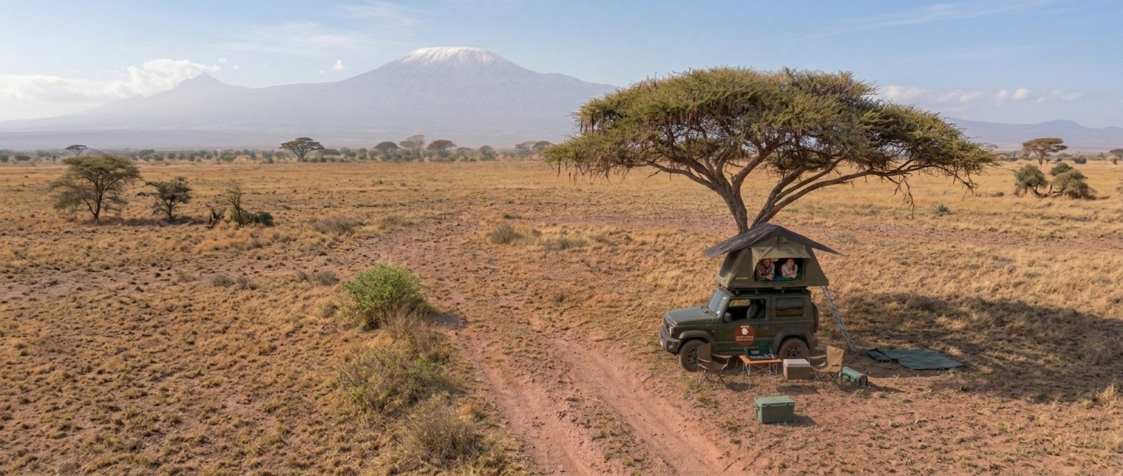 4x4 de safari sur une route panoramique au Kenya